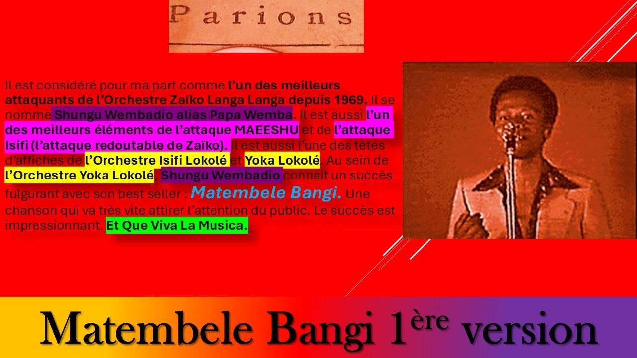 Matembele Bangi Version originale Voici Le Best Seller de Shungu Wembadio & L'Orchestre Yoka Lokolé