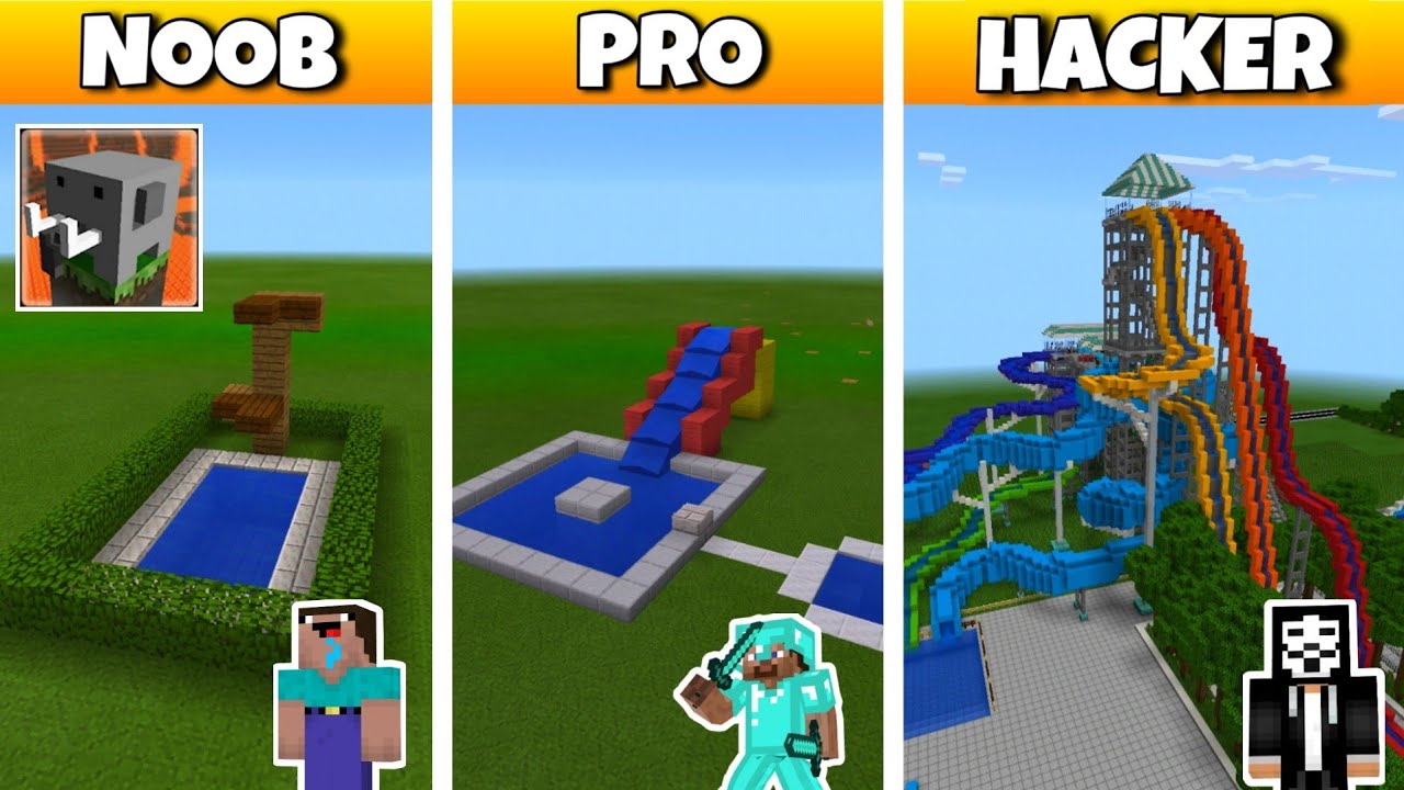 Craftsman NOOB vs PRO vs HACKER: Waterpark Build Challenge in Craftsman: Building Craft