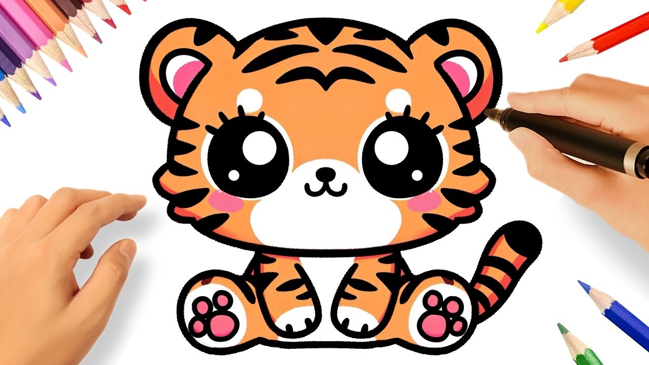 COMMENT DESSINER UN TIGRE KAWAII 🐯