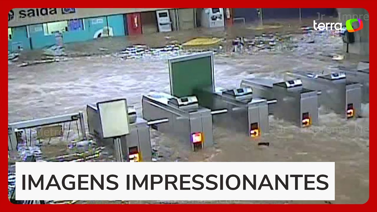 Vídeo inédito mostra água tomando estação de metrô em SP