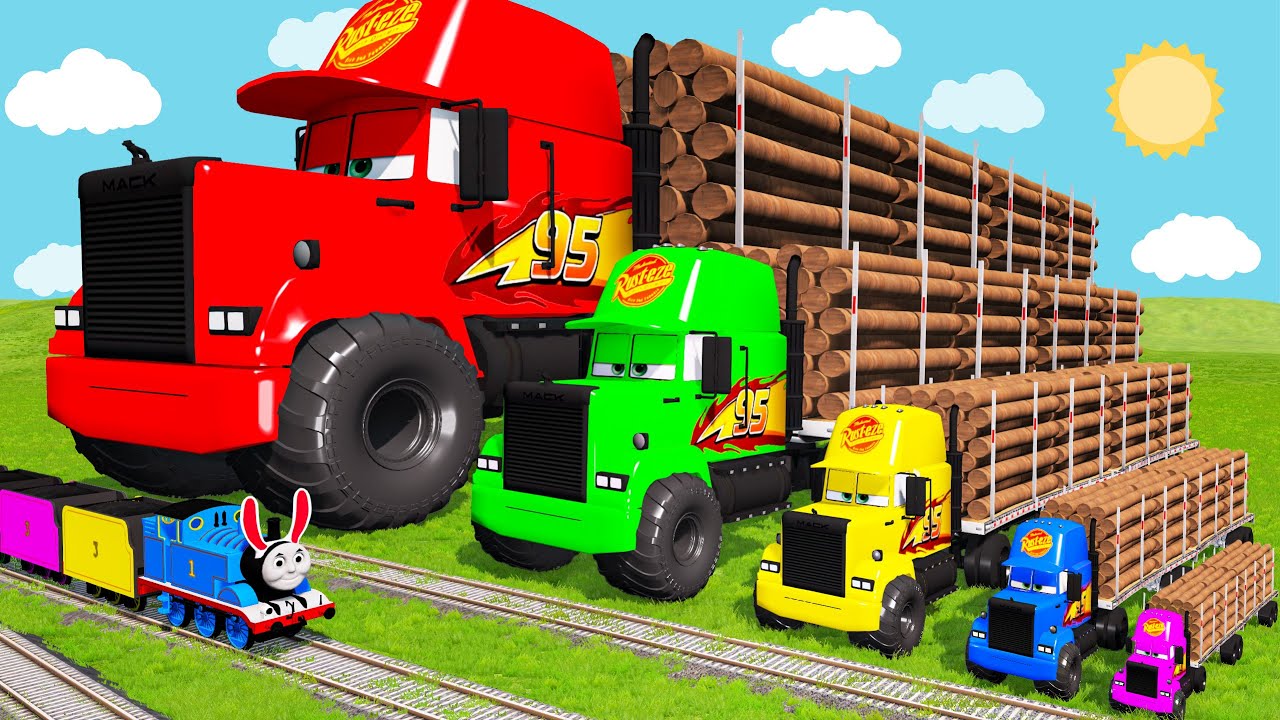 Big & Small Long Mack Truck with Logs vs Trains Thomas | BeamNG.Drive