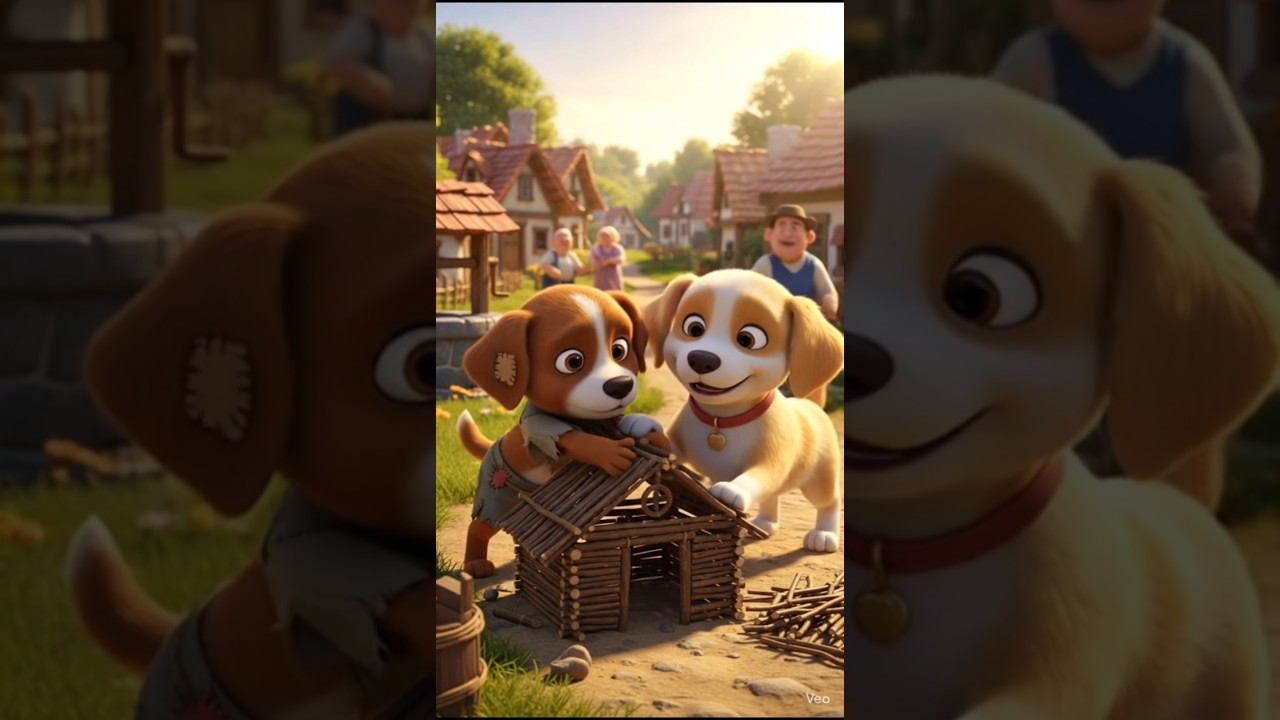 The poor puppy and his sister built a house out of a broken one.