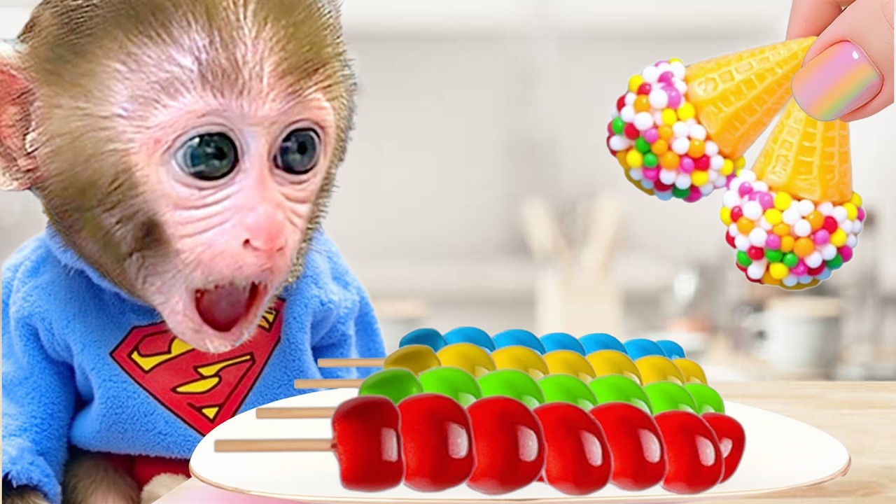 小猴子 Gogo 看到彩色糖果冰淇淋被吓到了🍦🍭😱| Gogo Monkey Life