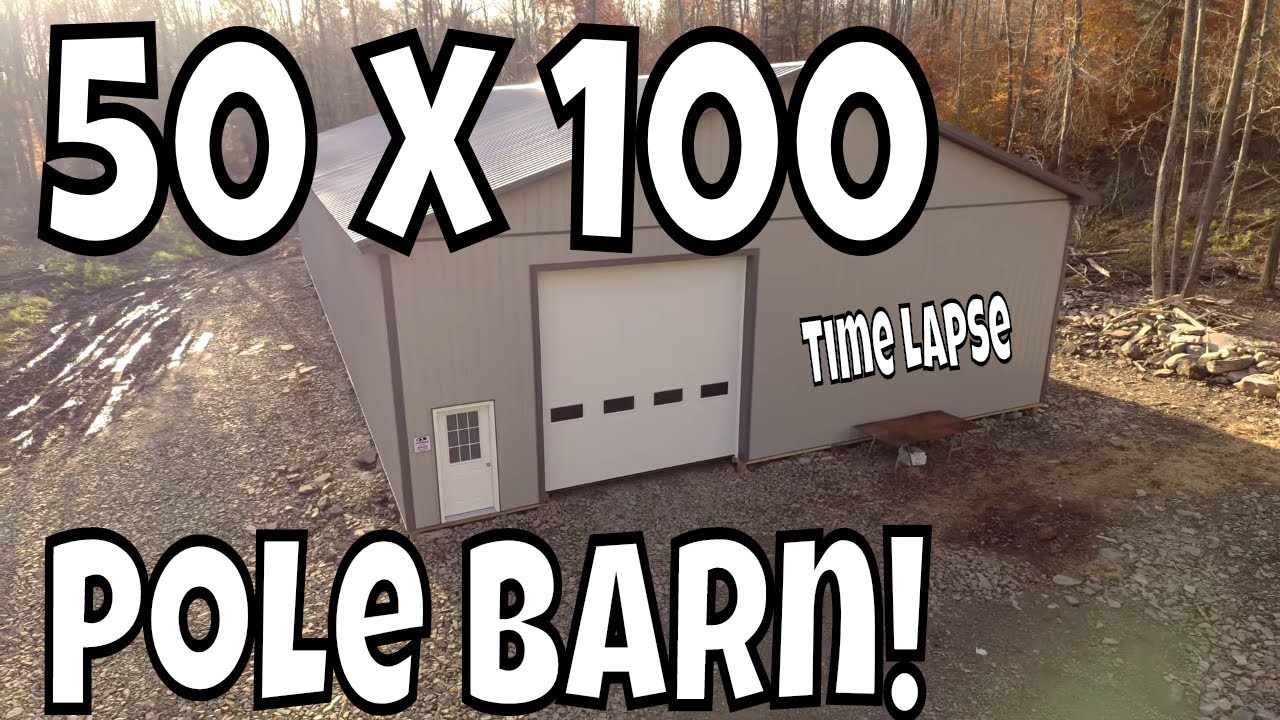 50x100, 5000 Square Feet, Pole Building Construction Time Lapse - Exterior, Start to Finish 60p