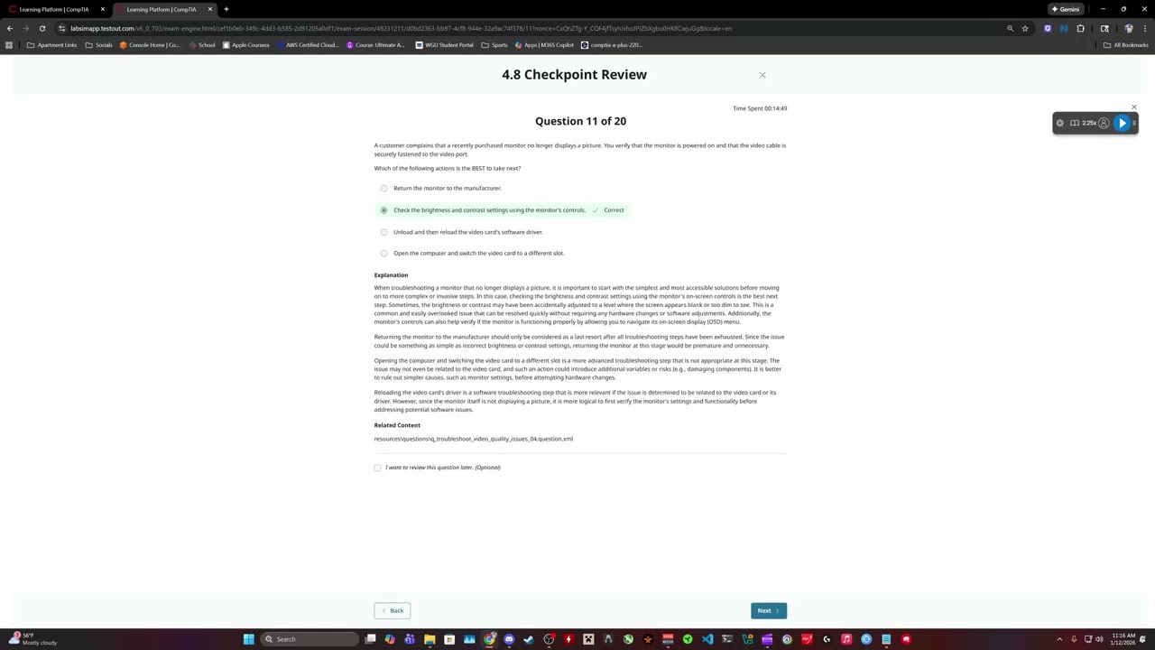 Attempting CompTIA's A+ 1201 4.8 Checkpoint Review