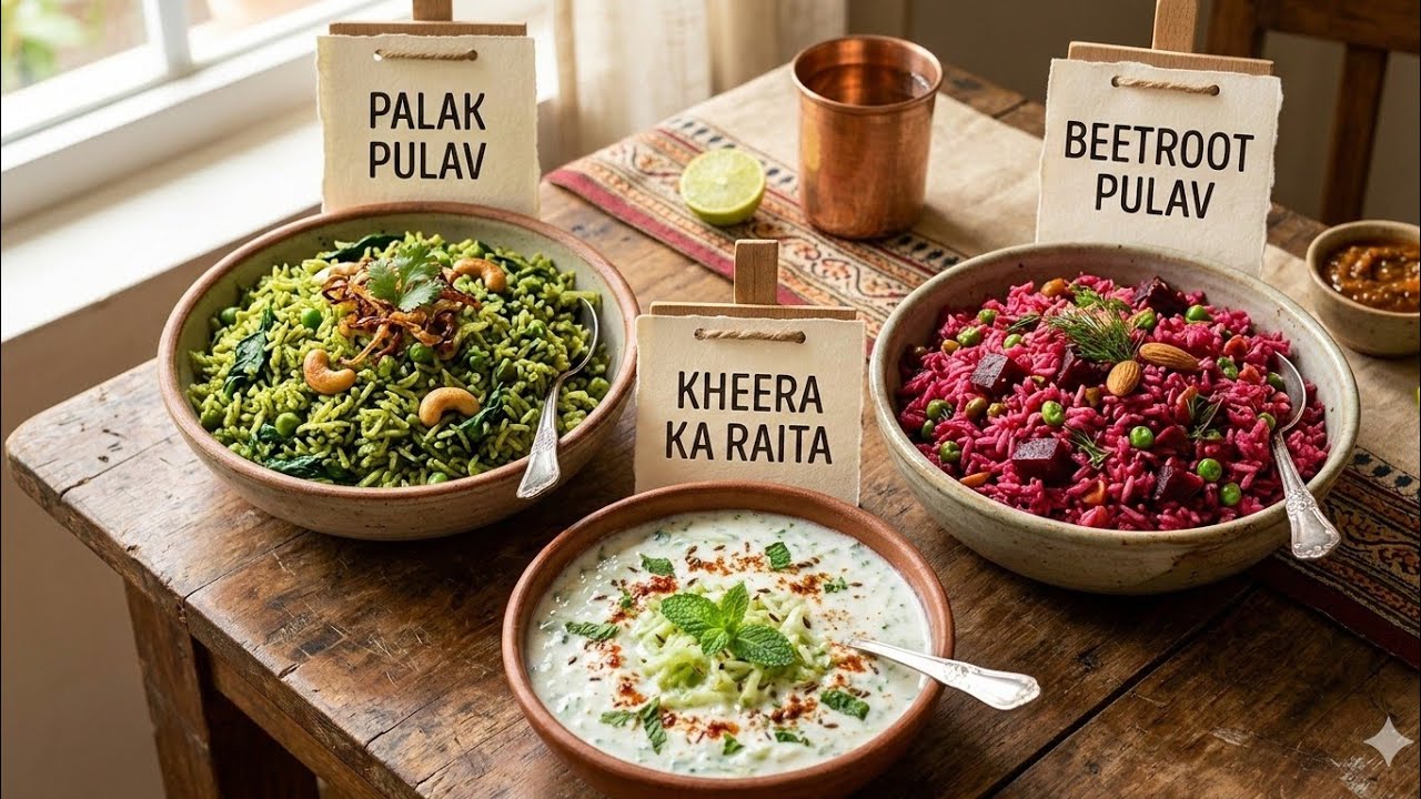 Palak pulav 🥬 Beetroot pulav🫜 kheere ka raita 🥒
