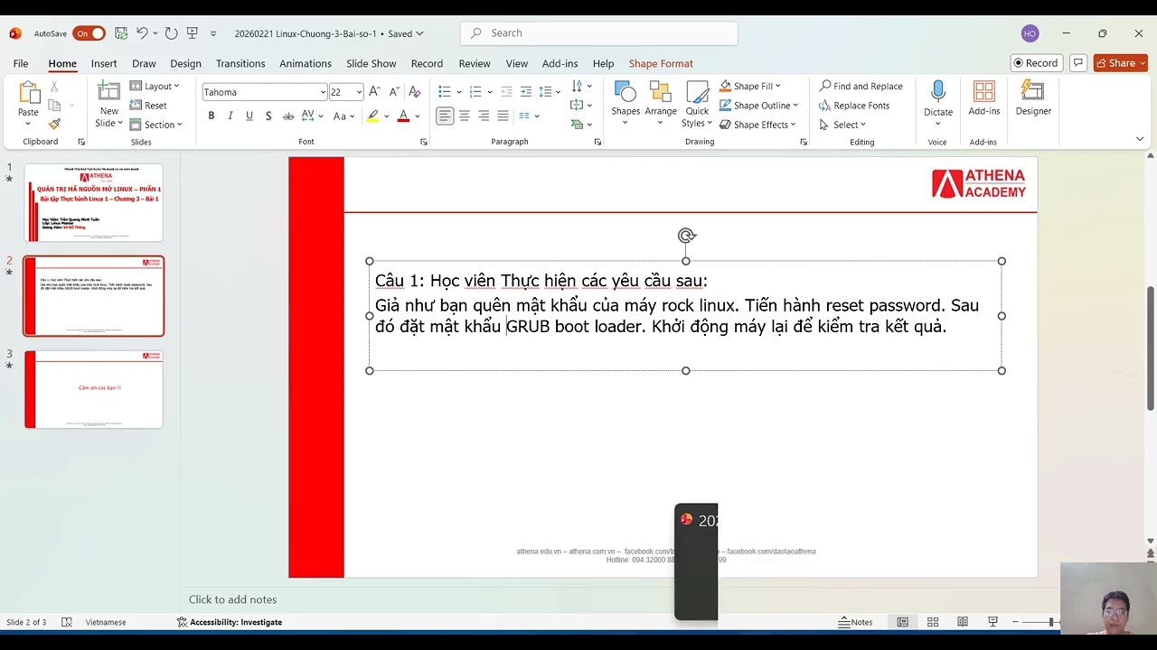 [Athena] - Linux Master - Chương 3 - Bài 1