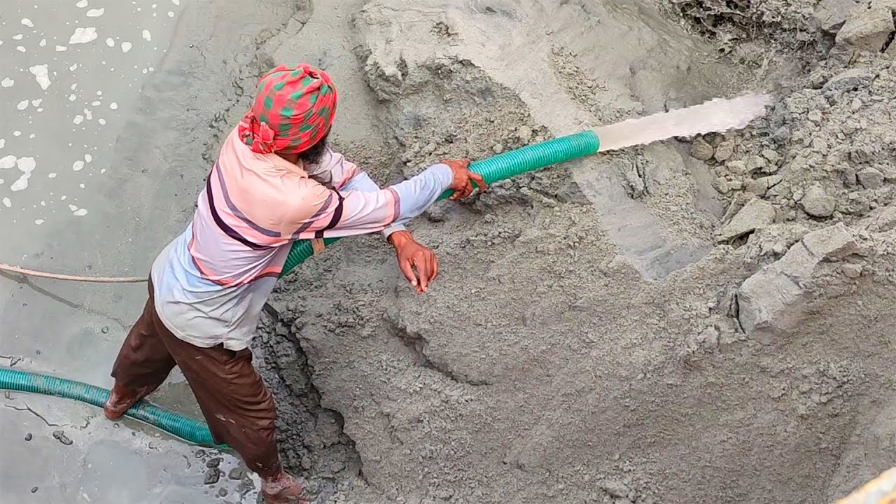 Worker Uses Incredible High-Pressure Water Jet to Unload Sand from a Barge | Satisfying Work