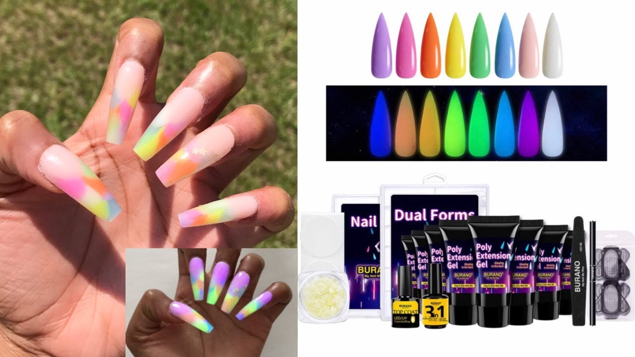 BURANO Glow in The Dark Polygel Kit From Amazon! Lazy Girl Method | French Tip Polygel Nails At Home
