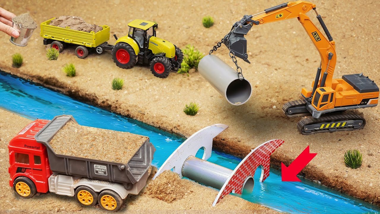 diy tractor making mini concrete bridge underground home pipe science project‪@BINBINTOYS-sun