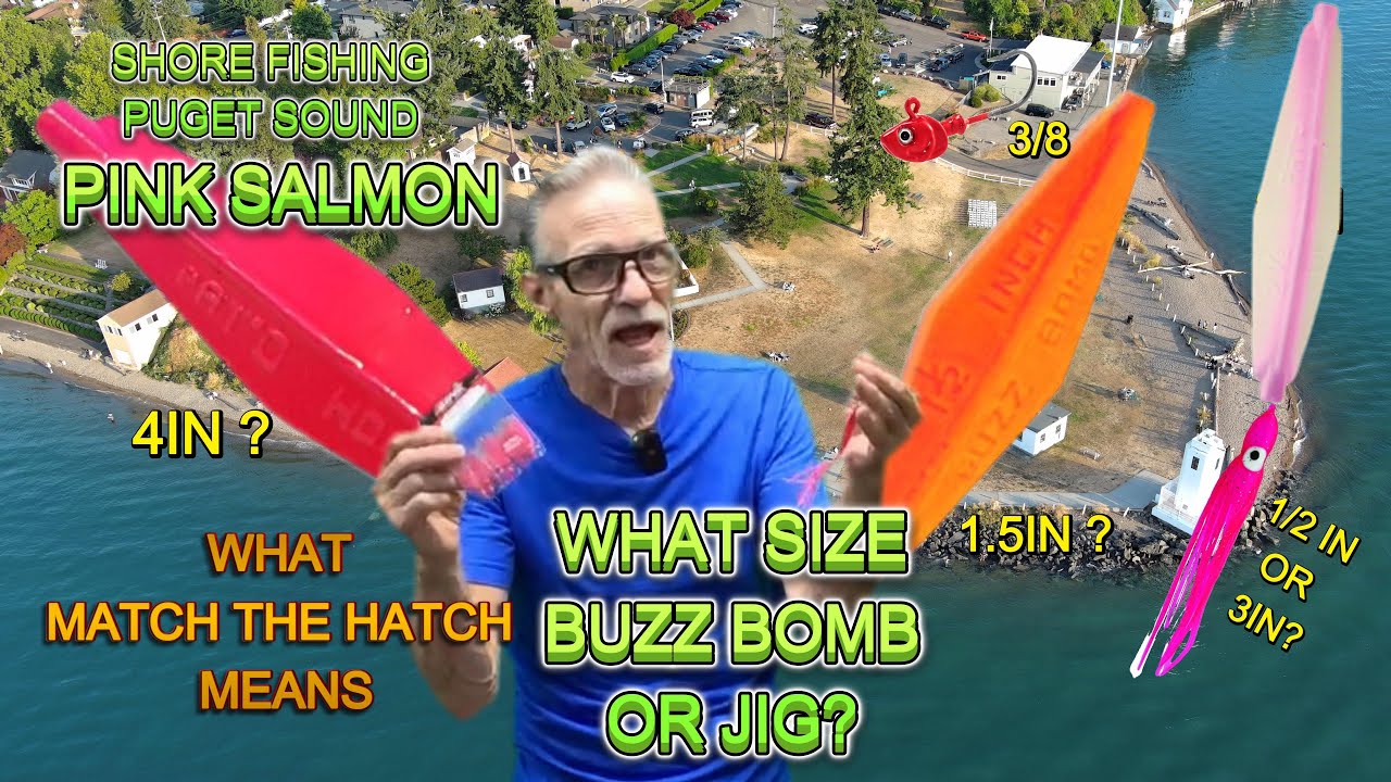 Shore Fishing Pink Salmon, What size Buzz Bomb, jig, hooks with Hoochie for Pink Salmon 