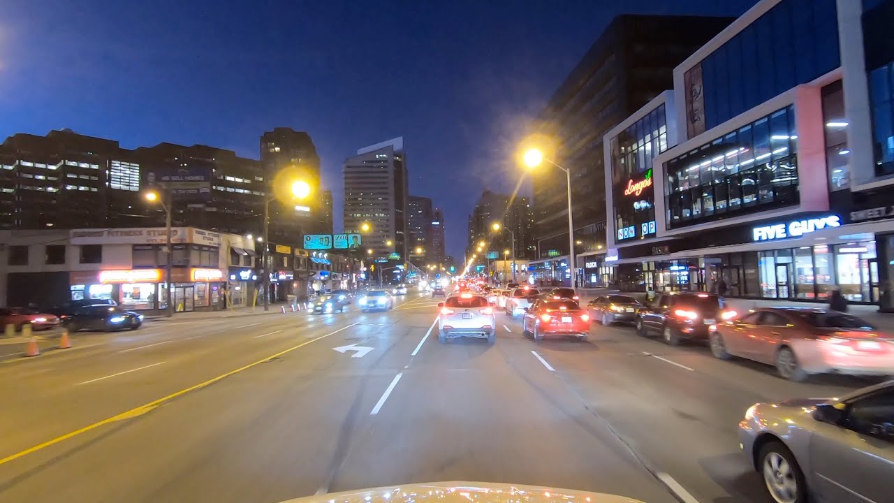 Toronto Drive 4K at night: Yonge Street, North York, Finch