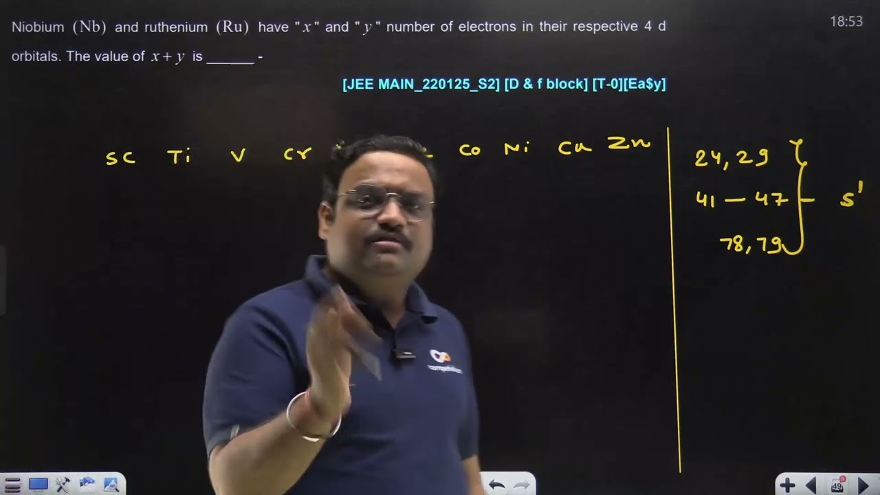 Niobium (Nb) and ruthenium (Ru) have "x" and "y" number  22 JAN 2025 SHIFT-2 JEE MAIN PYQ