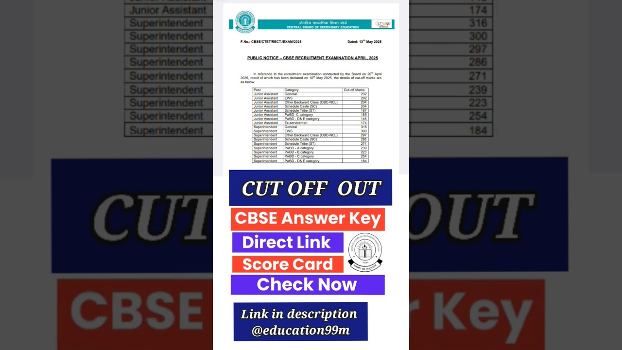 ✅ CBSE Junior Assistant And Superintendent 2025 Cut Off Out#cbserecruitment2025#cbsejob#job#nokri#yt