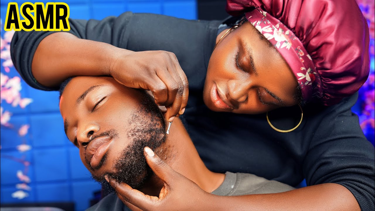 ASMR relaxing beard nitpicking,neck massage,no talking ingrown hair pullout, ear and nape massage 