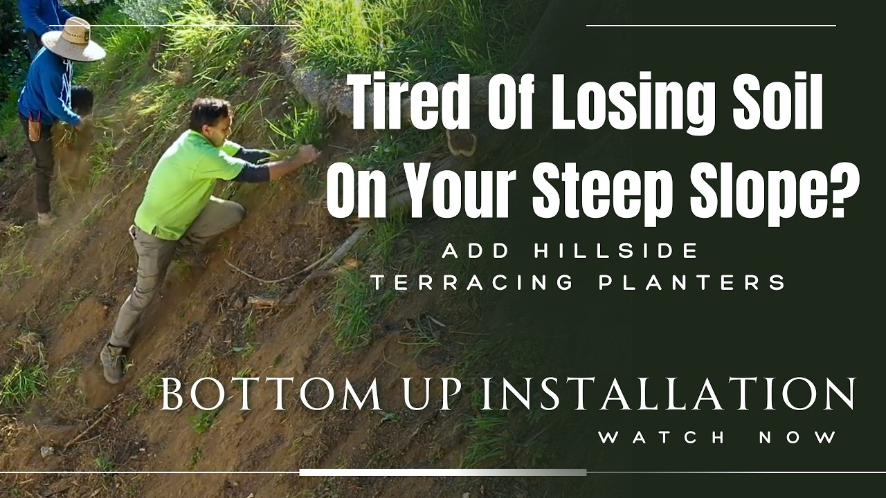 Terracing Extremely Steep Hillside Slope with Loose Eroding Soil to Create Stable Hill for Planting