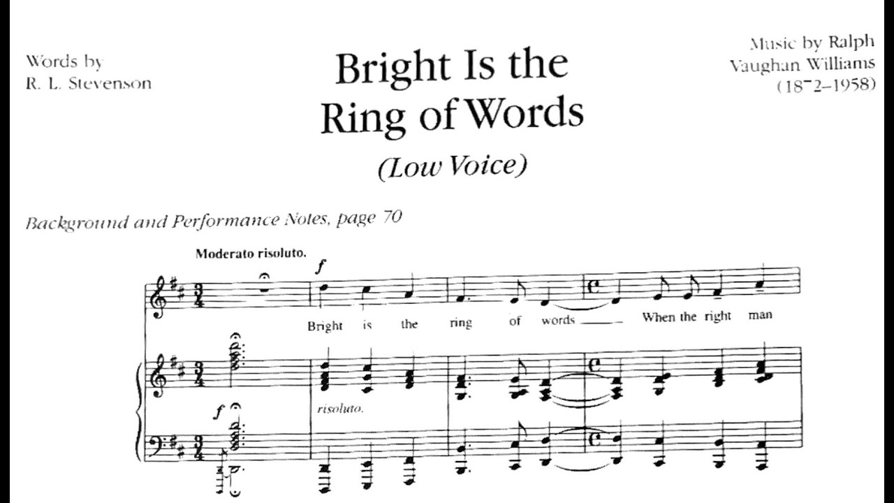 Bright Is the Ring of Words (D Major), Ralph Vaughan Williams, Piano Accompaniment.
