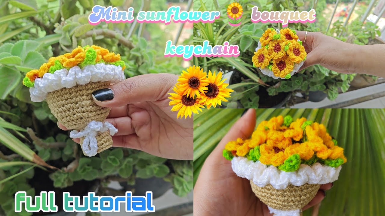 Crochet mini sunflower bouquet keychain |beginners friendly tutorial @CrazeforCrochet