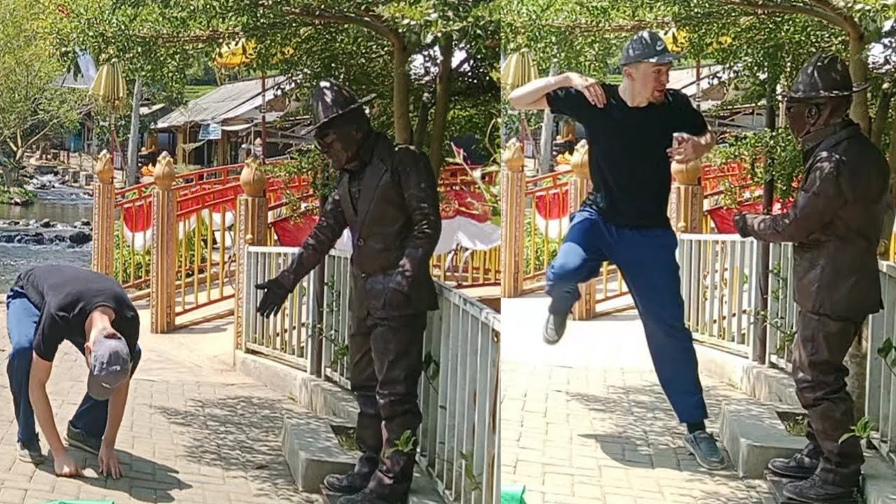 Bule ini shock kena prank patung..!!!