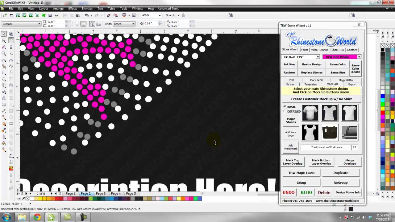 TRW Stone Wizard Tutorial 92 Watermark Transperancy Buttons Rhinestone Software CorelDraw