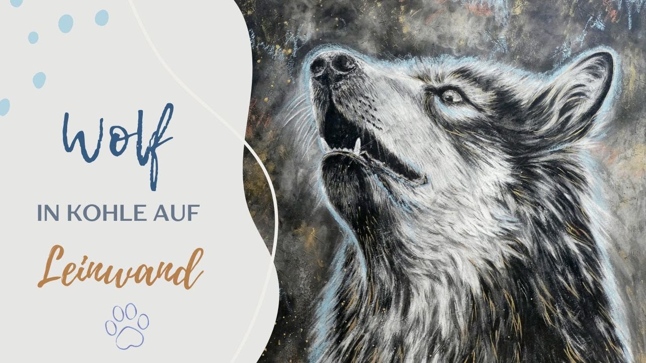 Wolf in Kohle auf Leinwand
