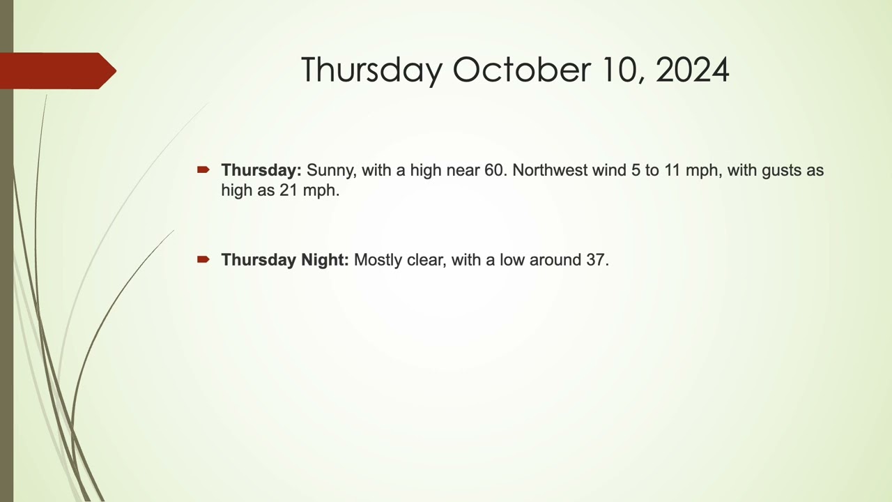 The Hundson Valley's Weather Forecast for Tuesday October 8, 2024