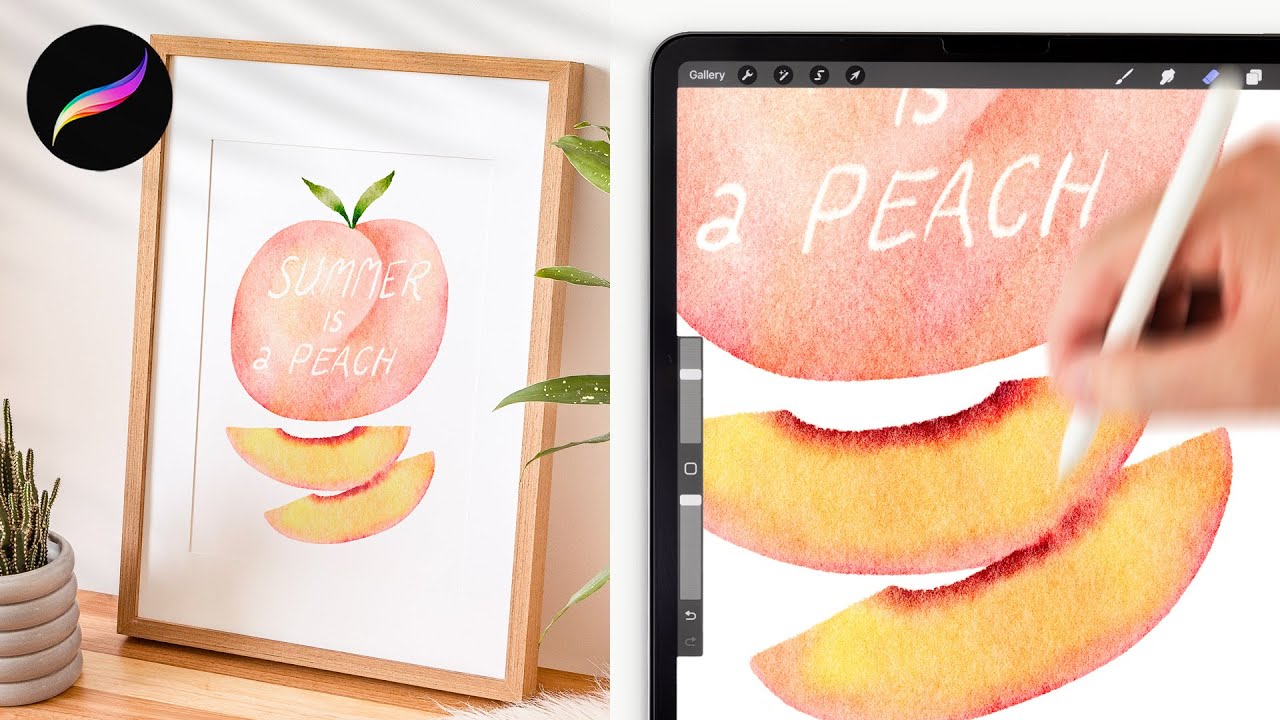 how to paint a simple watercolor peach in procreate 🍑 procreate tips and tricks for beginners