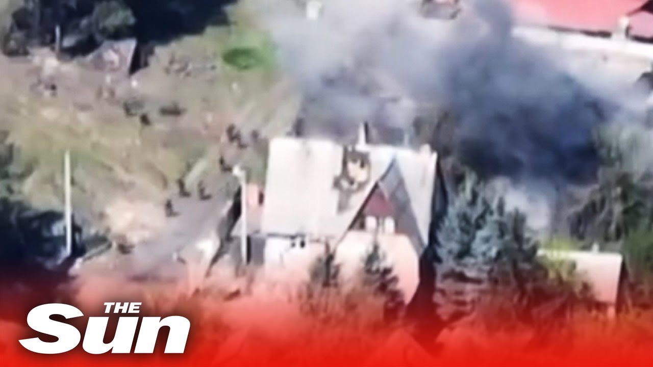 Russian soldiers run for their lives as base is repeatedly bombed by Ukrainian forces