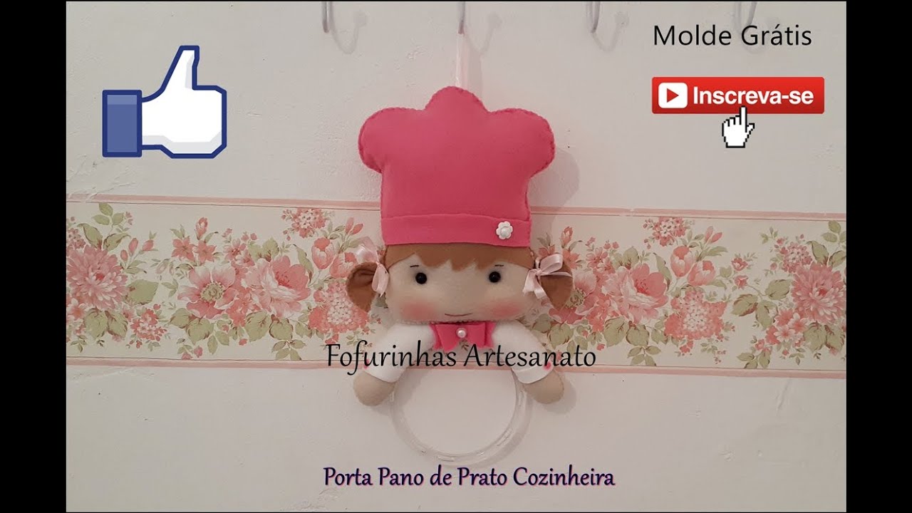 Porta Pano de Prato Boneca Cozinheira em Feltro com Molde e Passo a Passo