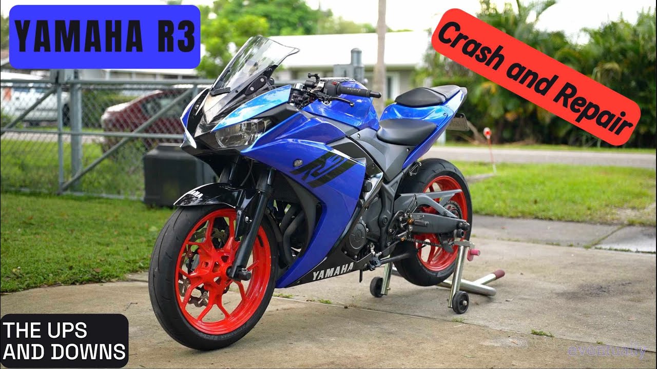 Ремонт и устранение повреждений мотоцикла Yamaha YZF-R3 с заменой всех обтекателей на новые от am...