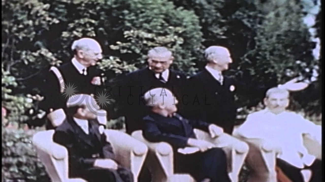 Harry Truman, Clement Attlee and Joseph Stalin at Cecilienhof Palace in Potsdam, ...HD Stock Footage