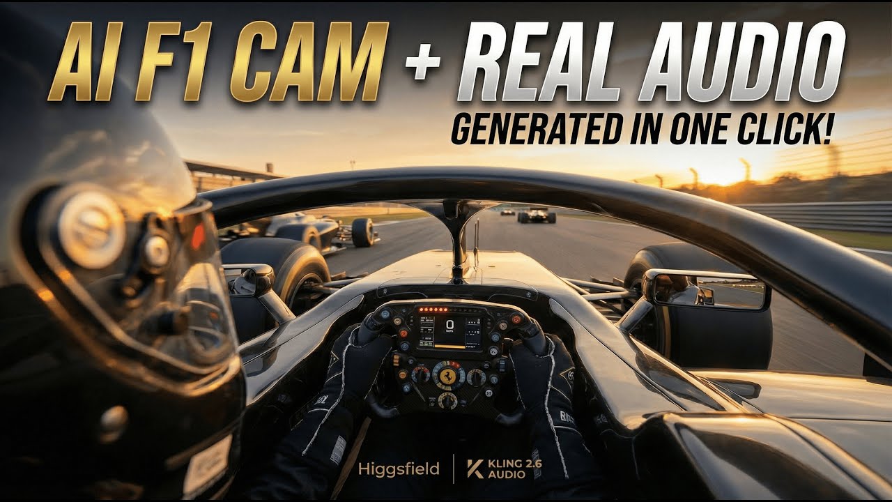 Я создал камеру пилота Формулы-1 с реальным звуком одним щелчком мыши (Kling 2.6 Audio).