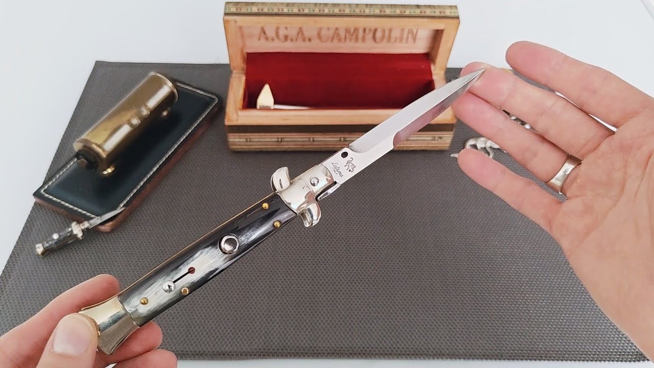 9'' thick Italian Latama stiletto - half grind blade