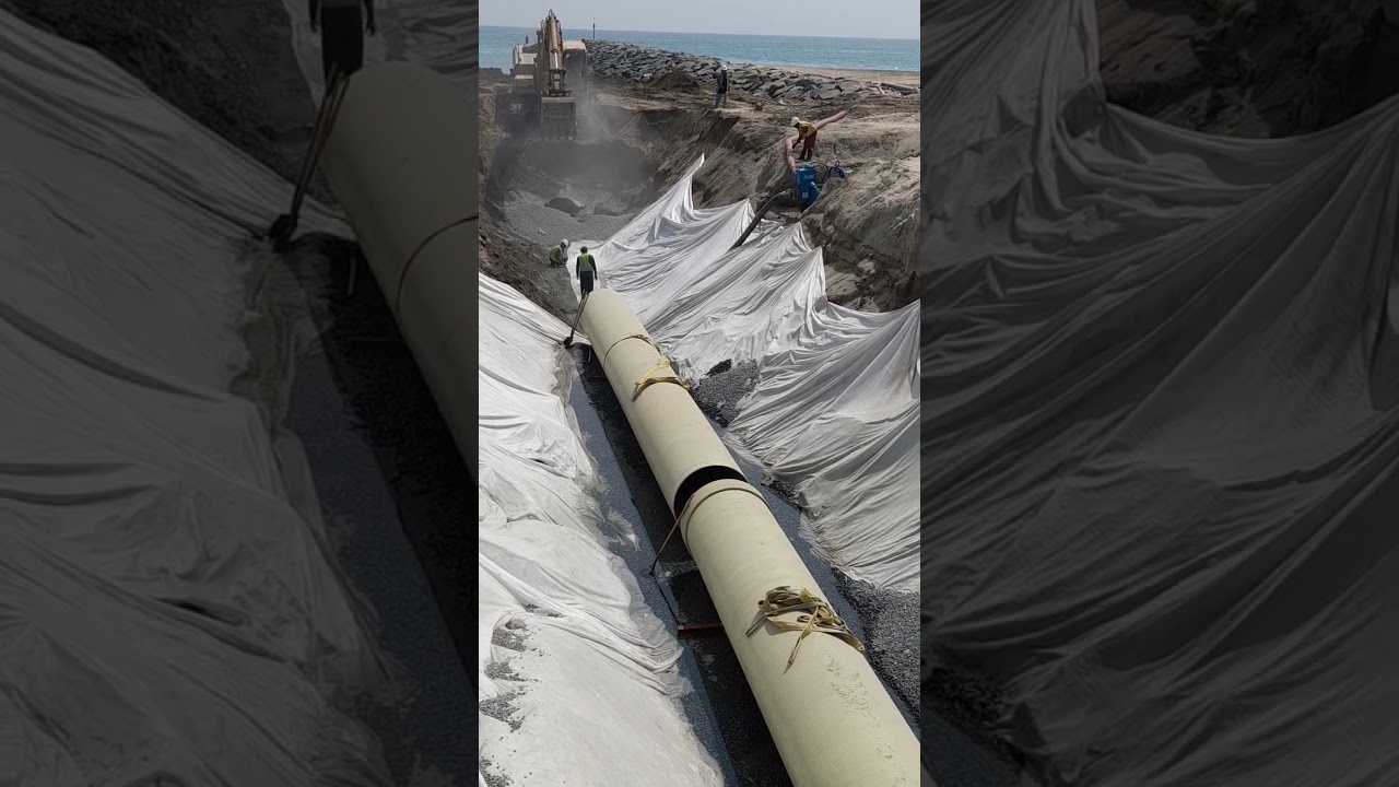 GRP pipe installing تركيب خطوط المياه الفايبر جلاس القطر الكبير