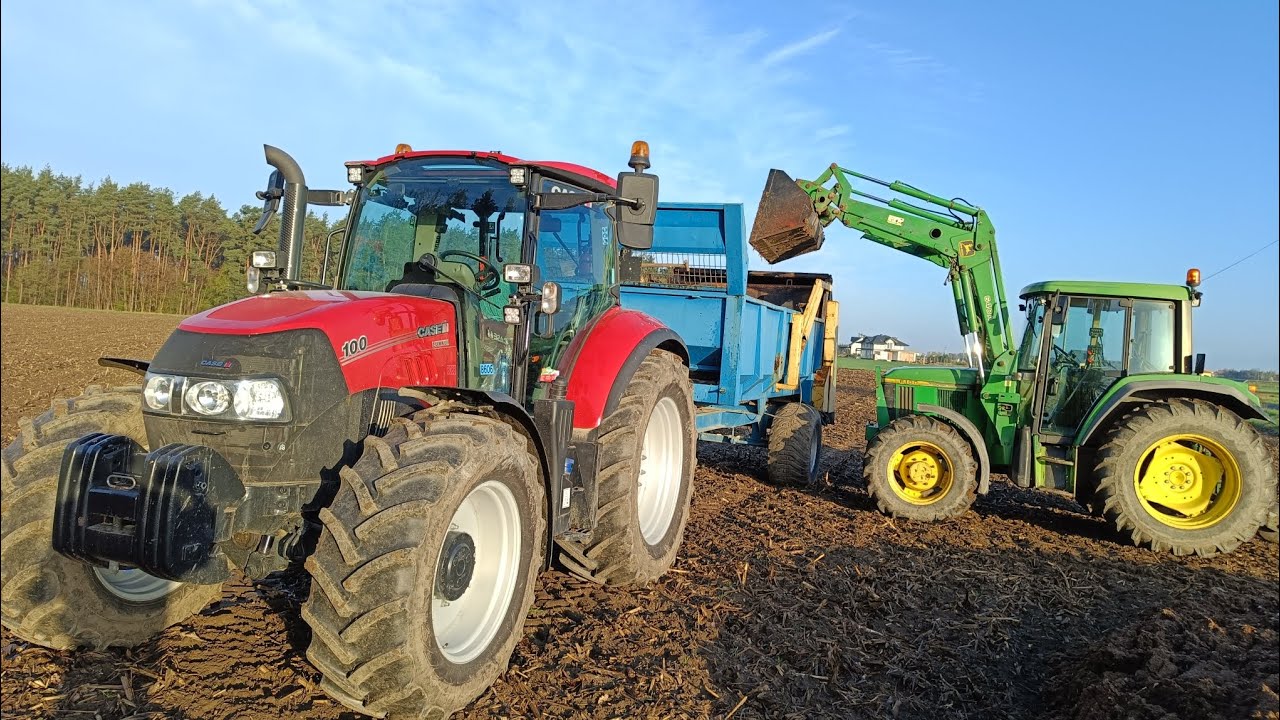 Rozwożenie pomiotu. Wtopy i wyciąganie się. Case Luxxum 100 + rozrzutnik Rolland i John Deere 6100