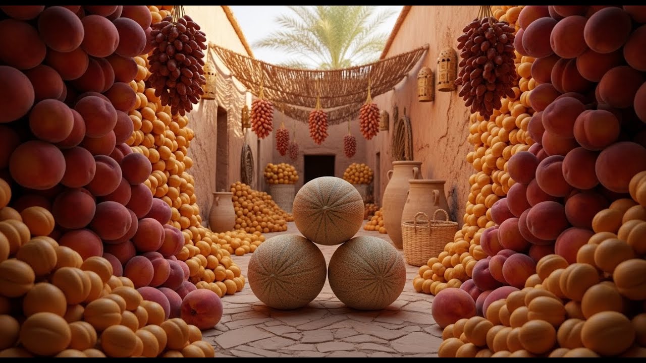 INSANE Morocco Oasis Fruit! Giant Apricots, Peaches, Mega Date Clusters & Huge Melons ASMR