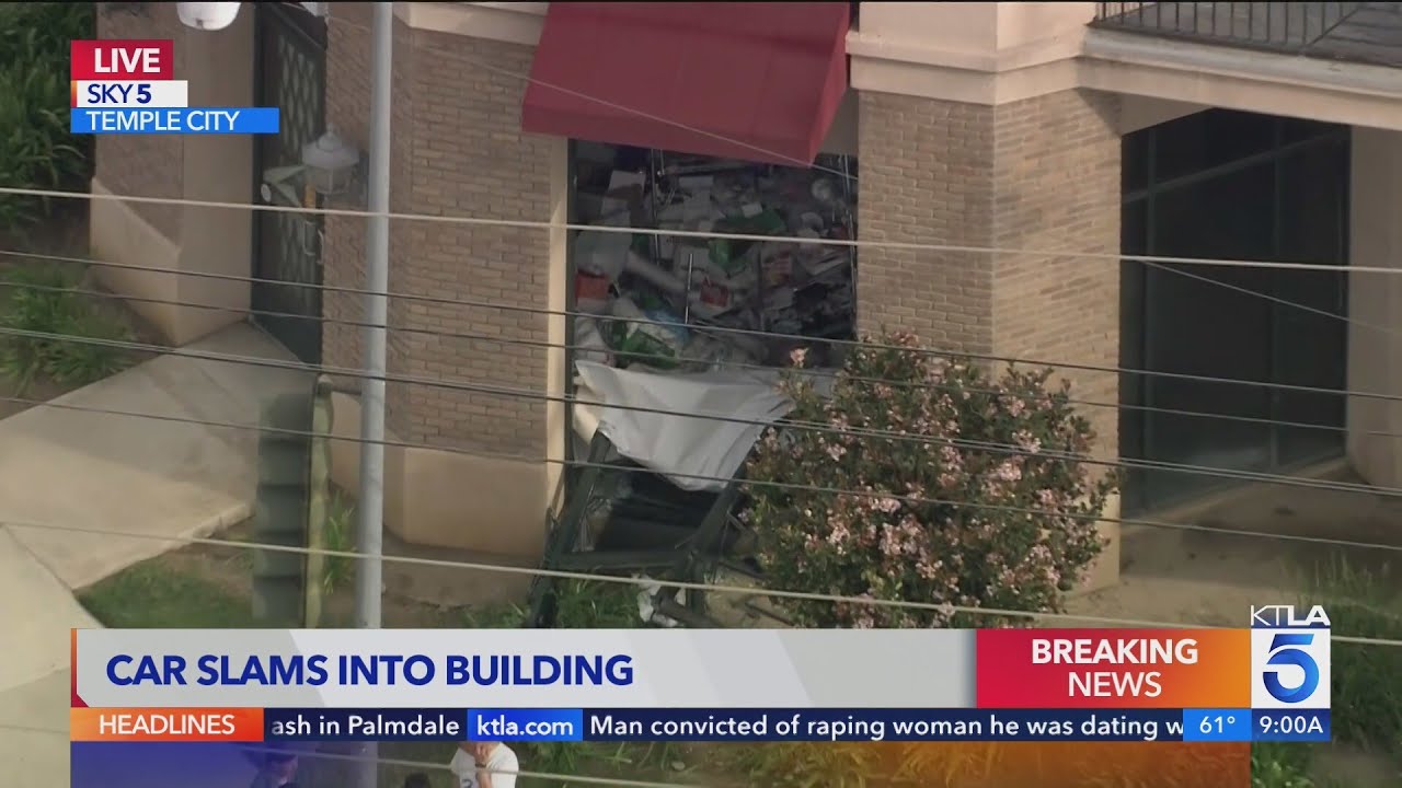 Vehicle crashes into Temple City building; 1 trapped