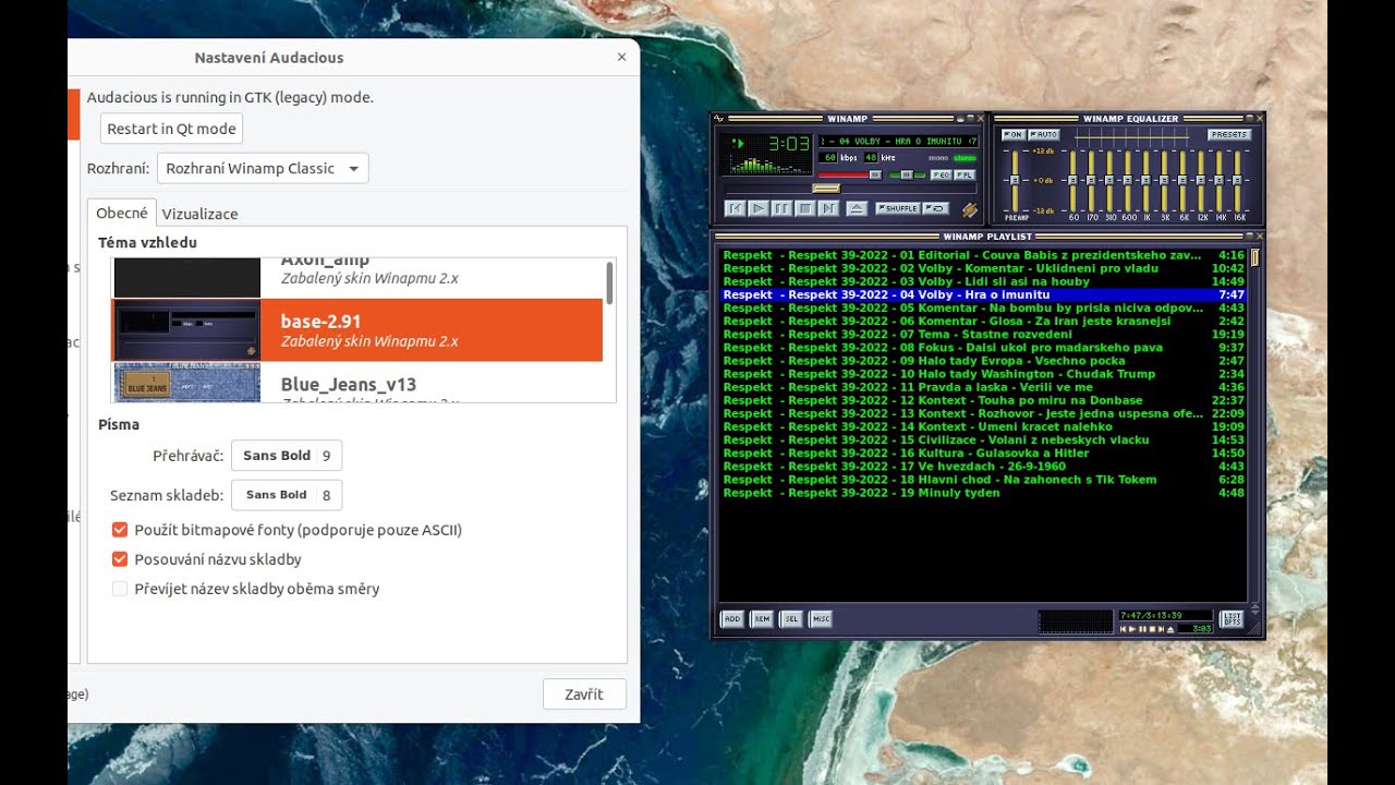 AUDACIOUS přehrávač s WinAMP skiny (retro)