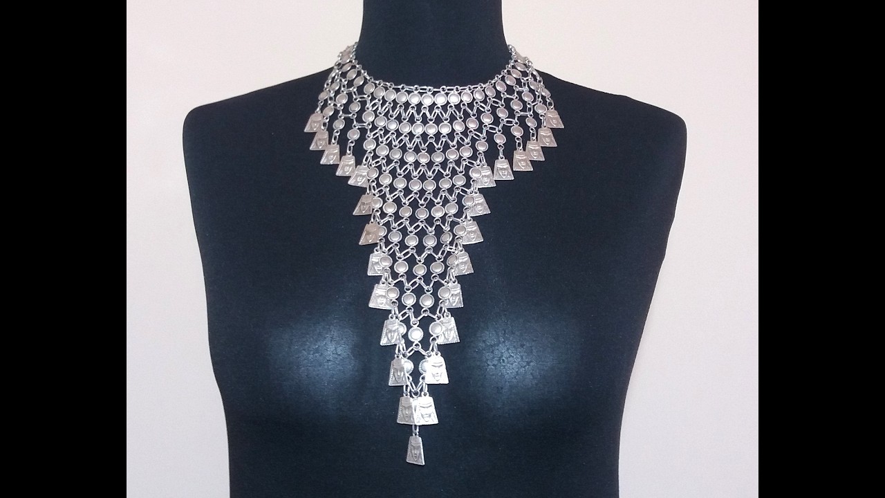 Anahit Button Link Drop Coin Statement Necklace: Armenian Goddess Jewelry