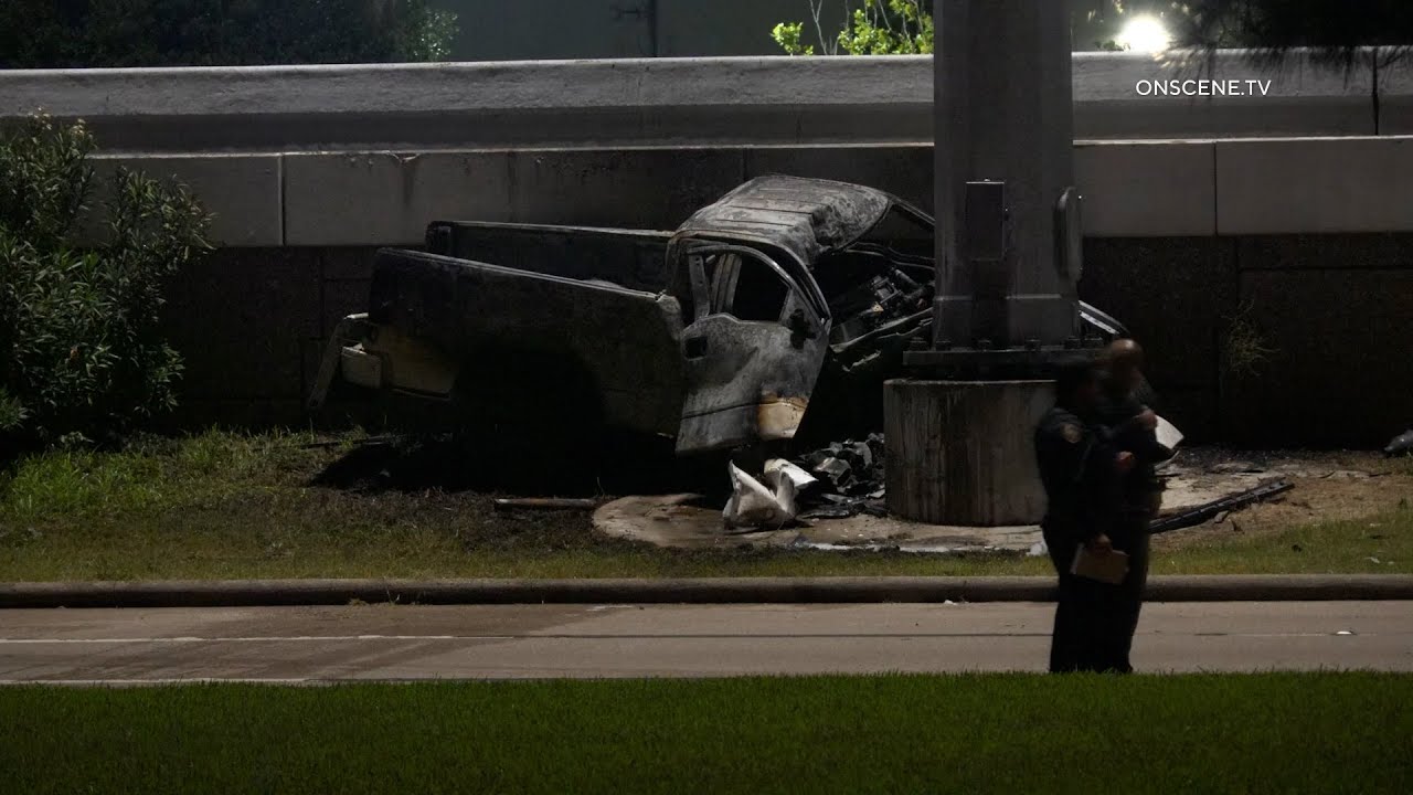 Fiery Fatal Crash Into Light Pole In Houston, TX