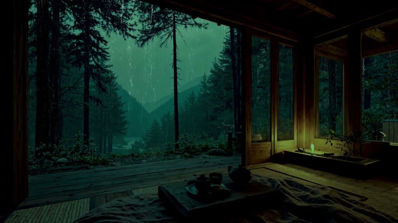 Live Night Rain in a Deep Forest Cabin 🌧️🌲 | Calm Nature Sounds for Sleep & Study (24/7)