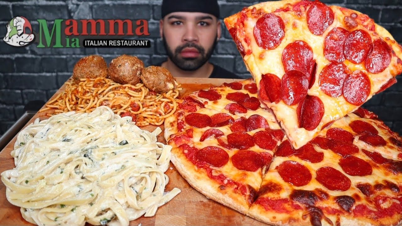 ASMR Spaghetti & Meatballs, Fettuccine Alfredo, and Pepperoni Pizza Mukbang