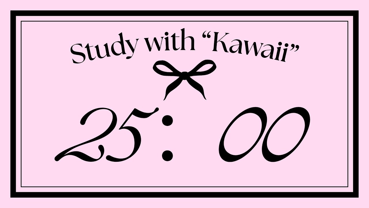 Study with Black ribbon🎀♥ pink Pomodoro Timer 25/5 1H30m | no music | study with me | for work