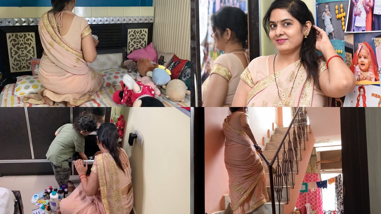 Cleaning in Saree 🧹 Saas ki saree pehan kr cleaning krdi 😉 | Saree Vlog