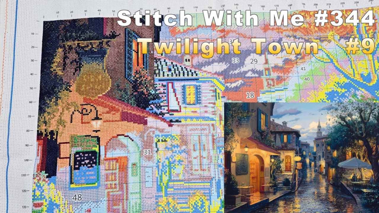 FLOSSTUBE #344 Stitch With Me | Twilight Town | cross stitch kit | 십자수 킷 | 9ct | stitch ASMR