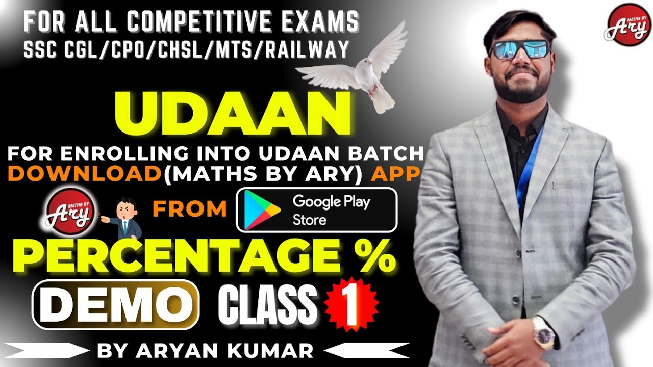 Maths UDAAN🕊️Class1- PERCENTAGE🔥by Aryan Kumar for SSC CHSL/CGL/CPO/MTS/RAILWAY 2024,etc. #cgl #chsl