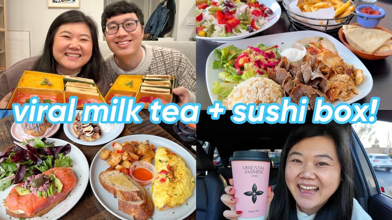 trying viral milk tea🧋shop + luxury sushi bento 🍣! more anniversary date activities 🥰