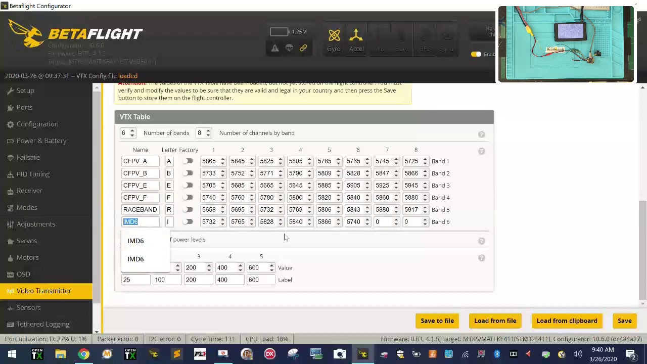BetaFlight VTX Table Setup with JHEMCU SIF4 IRC Tramp from Cyclone FPV