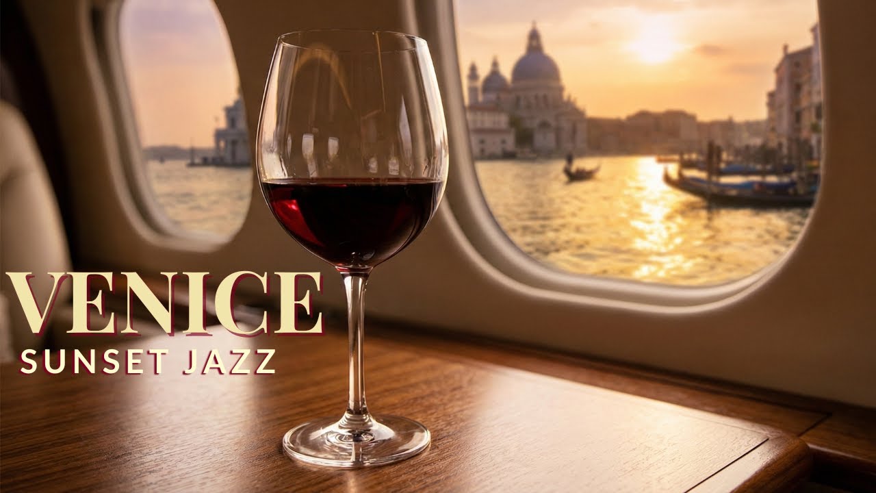 Luxury Dinner over Venice Sunset Private Jet Ambience (Relaxing Jazz & Smooth Engine Sound) HQ Audio