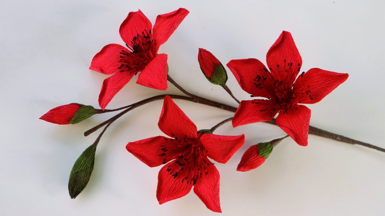 Bombax Ceiba Paper Flower/ How To Make Bombax Ceiba Crape Paper/ Paper Craft
